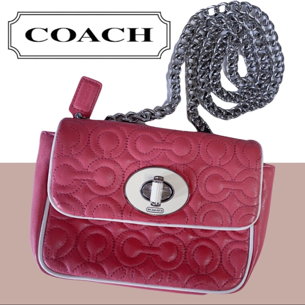 NWOT Coach Crossbody Shoulder Bag Purse Logo Stitch Quilted Leather Salmon Pink